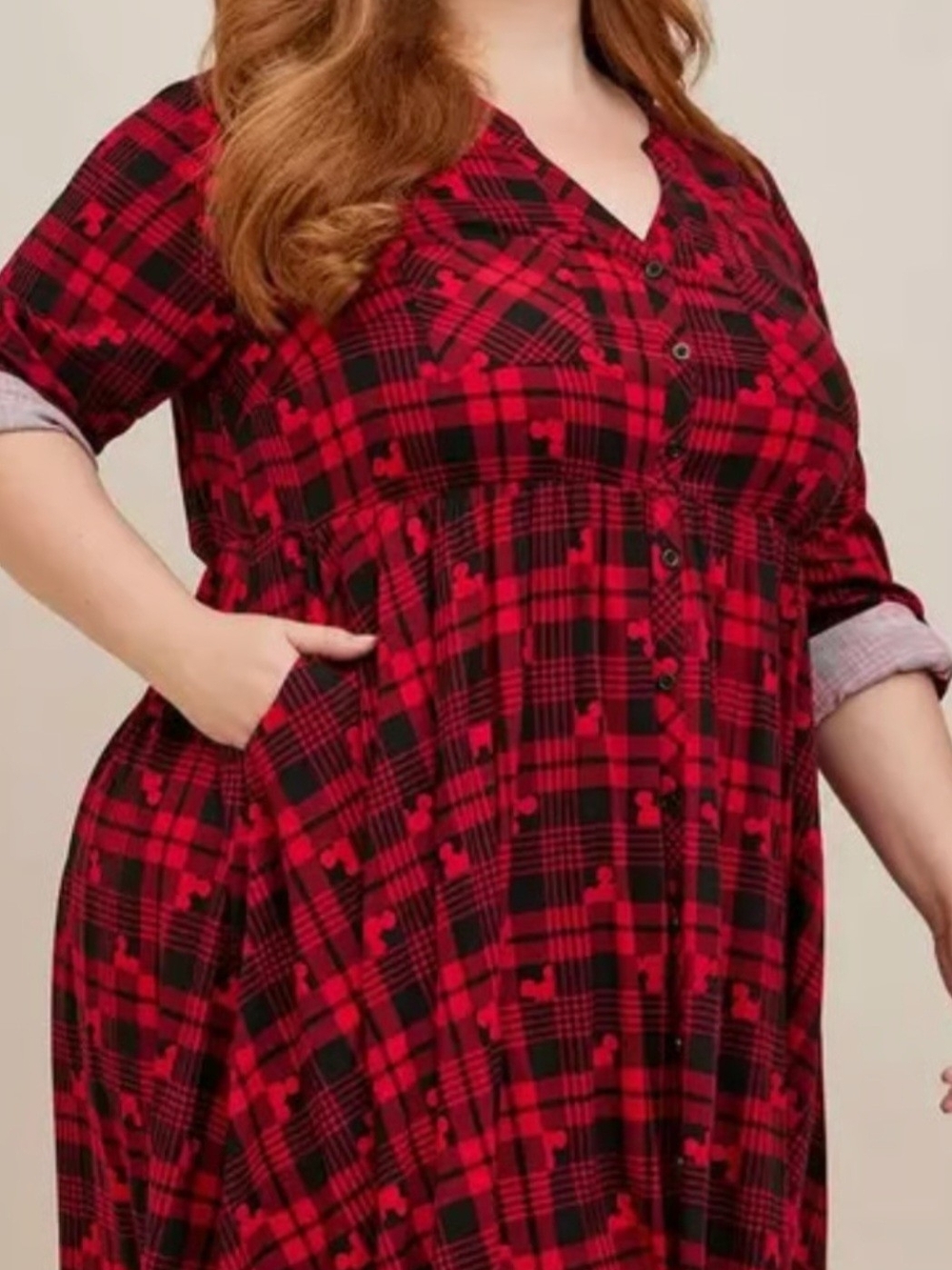 Torrid Disney Plaid Mickey Mouse Women’s Top Dress - Red/Black